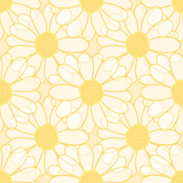 Seamless pattern translucent daisy flowers on yellow background design - Vector, Image