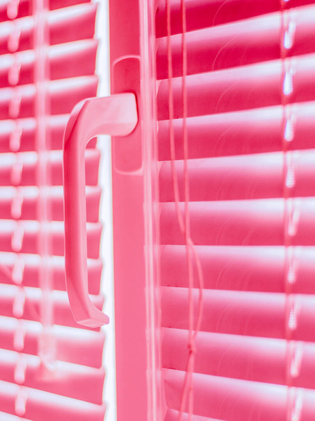 pink closed horizontal blinds with rope and handle. - Photo, Image
