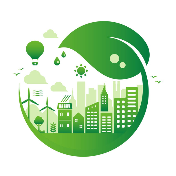 Green eco city vector illustration ( ecology concept , nature conservation ) / no text - Vektor, Bild