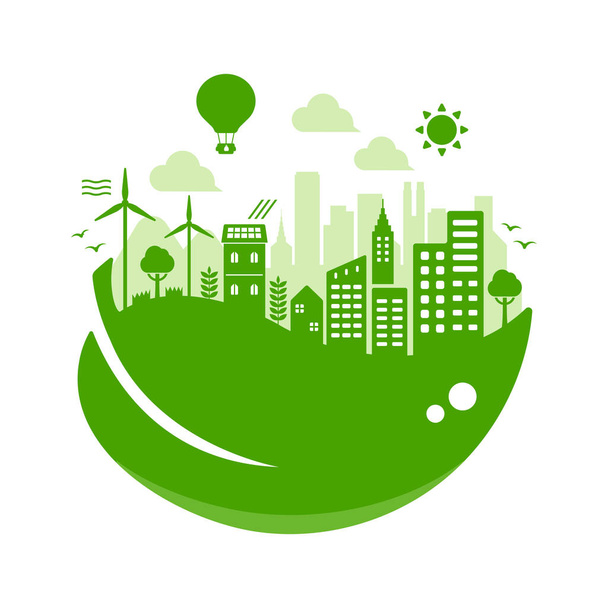 Green eco city vector illustration ( ecology concept , nature conservation ) / no text - Vector, Image