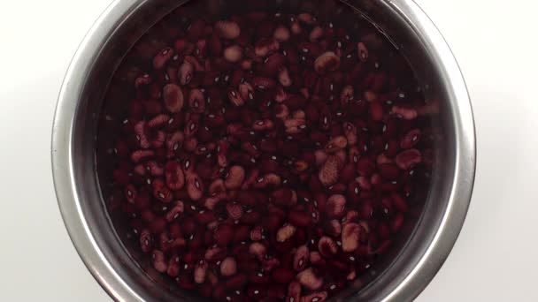 Een kom rode bonen gedrenkt in water voor het koken - Video