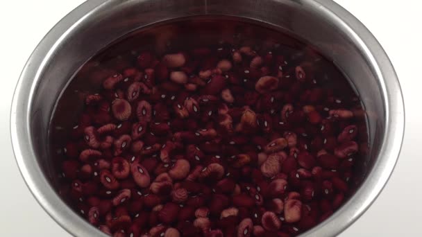 Una ciotola di fagioli rossi bagnati in acqua prima della cottura
 - Filmati, video