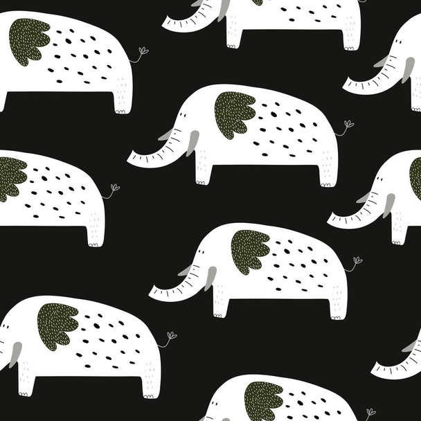 Seamless pattern with cartoon elephant, on a neutral background. colorful vector for kids.Animals. hand drawing, flat style. baby design for fabric, print, textile, wrapper - Vecteur, image