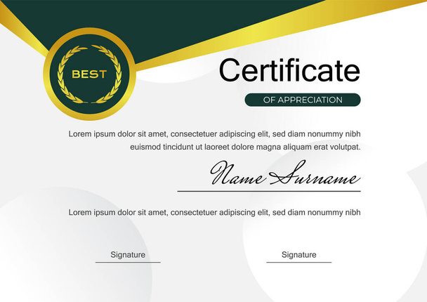 certificado verde creativo de la plantilla de logro con insignia de oro diseño vectorial
 - Vector, imagen