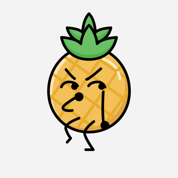 An illustration of Cute Pineapple Fruit Mascot Vector Character in Flat Design Style - Vector, Image