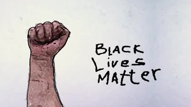 Zwarte vuist opgeheven. Symbool van de strijd tegen racisme. Protest tegen rassendiscriminatie en politiegeweld. Zwarte levens zijn belangrijk.. - Video