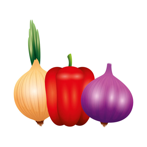 Paprika Zwiebeln und Knoblauch Gemüse Vektordesign - Vektor, Bild