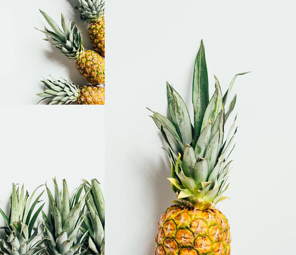 collage d'ananas mûrs aux feuilles vertes sur fond blanc
 - Photo, image
