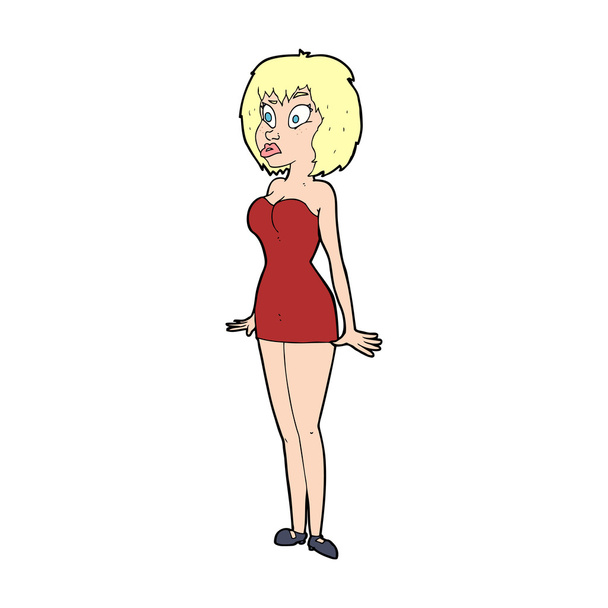 漫画の短いドレスを着て驚かれる女性 - ベクター画像