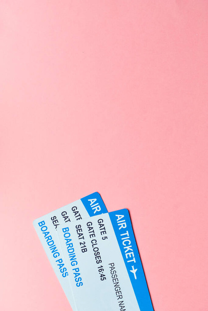 Air tickets on a pink background vertically - Photo, Image