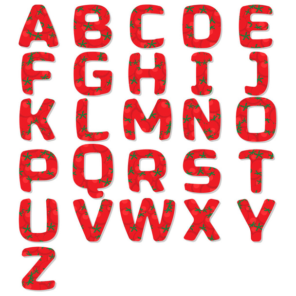 Tomato pattern english alphabet. Vector illustration set. - Vector, Imagen