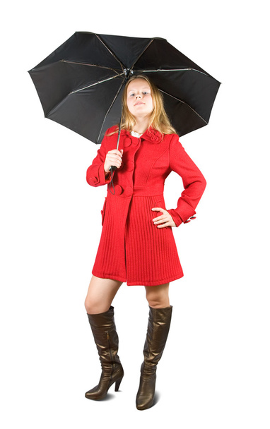 Girl in coat with umbrella - Фото, изображение