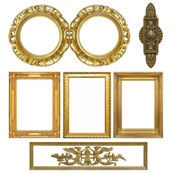 Sada zlatých rámečků pro malby, zrcadla nebo fotografie izolované na bílém pozadí - Fotografie, Obrázek