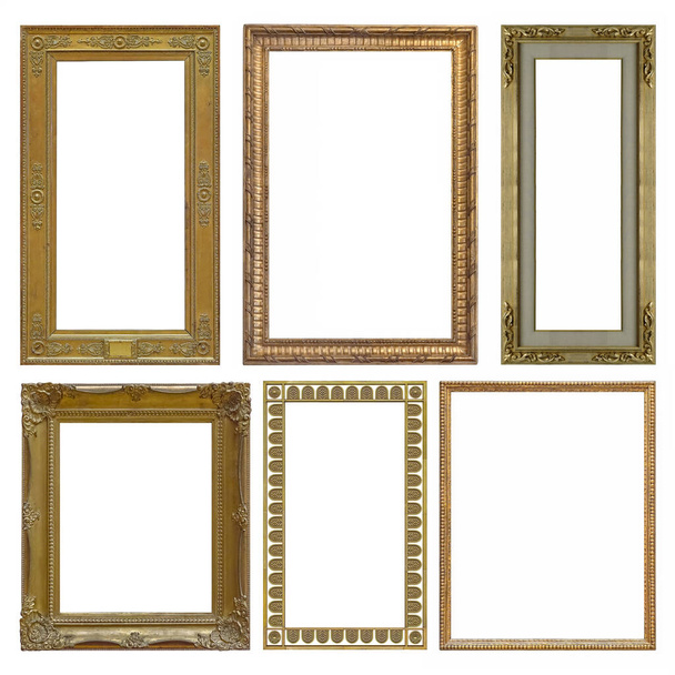 Set di cornici dorate per quadri, specchi o foto isolate su sfondo bianco - Foto, immagini