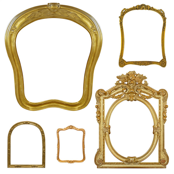 Sada zlatých rámečků pro malby, zrcadla nebo fotografie izolované na bílém pozadí - Fotografie, Obrázek