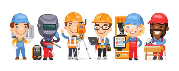 Cartoon Worker Characters with Different Professions - Vector, Image