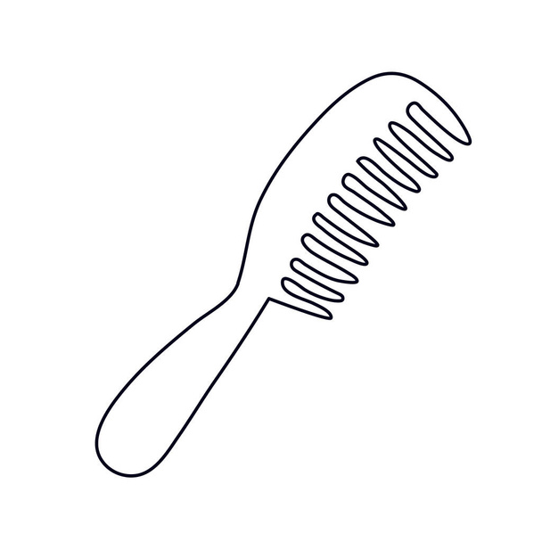 Flat comb hairwith handle in doodle style. Isolated outline. Hand drawn vector illustration in black ink on white background. - Vector, Image