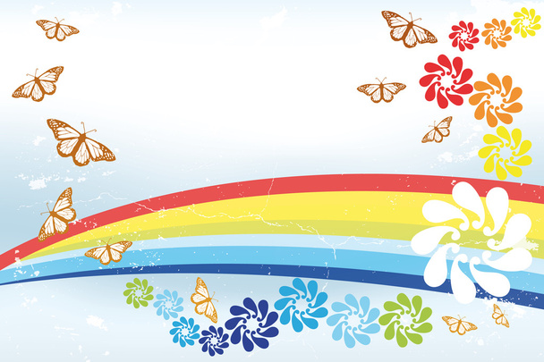 Абстрактна весна Фон з веселкою, метеликами та фентезі
 - Вектор, зображення