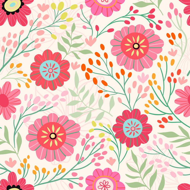 Seamless pattern with flowers and plants - Вектор, зображення