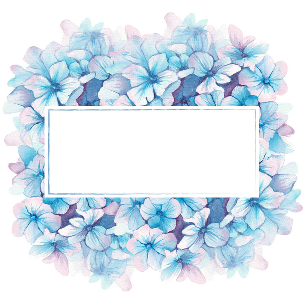 Watercolor blue hydrangea flowers frame - Fotografie, Obrázek