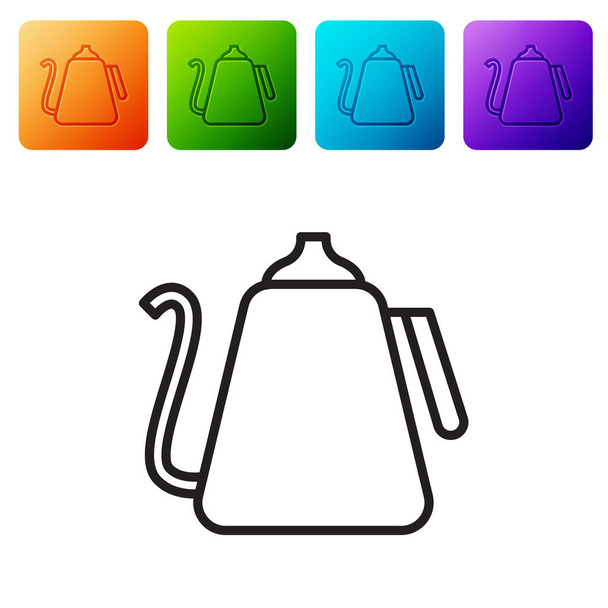Black line Kettle with handle icon isolated on white background. Teapot icon. Set icons in color square buttons. Vector Illustration - Vector, Image