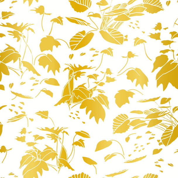 Modern exotisch jungle blad goud patroon. - Vector, afbeelding