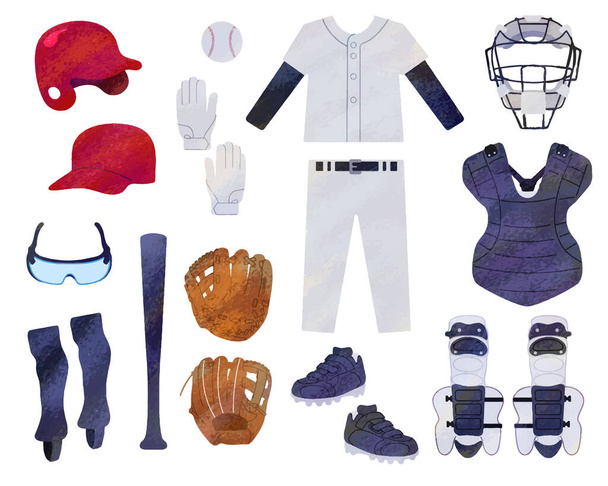 Conjunto de ilustrações de equipamento de beisebol / estilo analógico
 - Vetor, Imagem