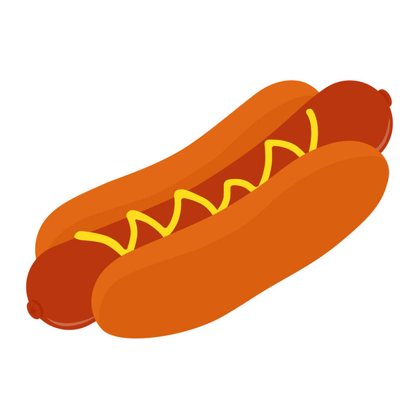 Big hot dog with mustard isolated on white background. Isometric view. Vector - Διάνυσμα, εικόνα