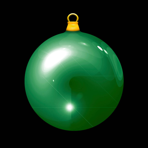 A green, 3D, translucent, glossy bauble for the Christmas tree isolated on a black background - Foto, afbeelding