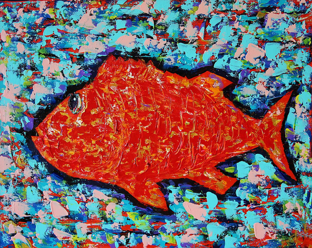 Pintura de arte de peixe vermelho engraçado
 - Foto, Imagem