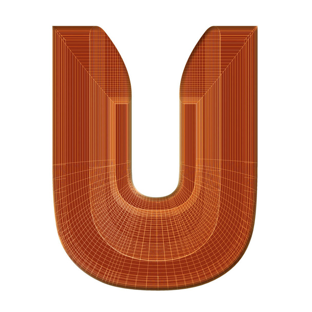 The letter U in brown with a distinctive wireframe design - Photo, Image