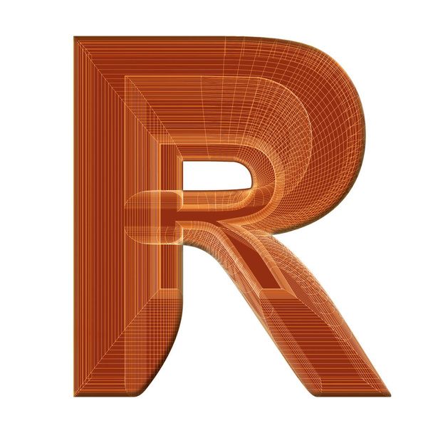 The letter R in brown with a distinctive wireframe design - Photo, Image