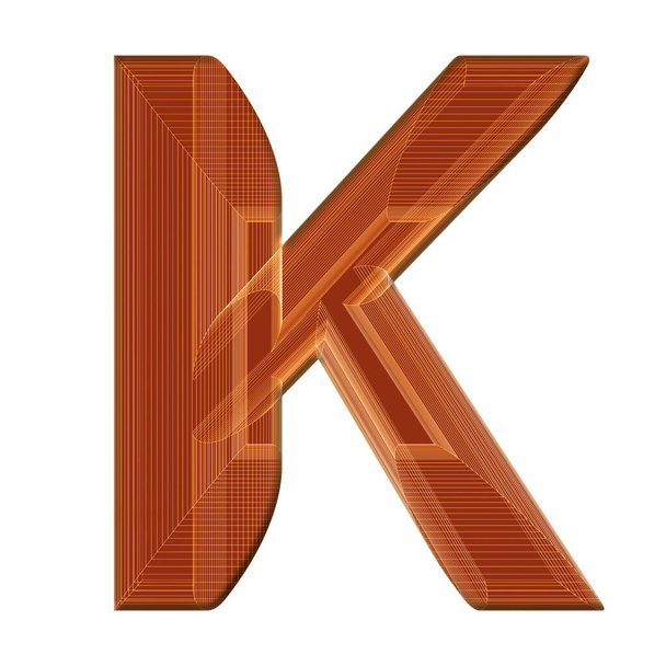 The letter K in brown with a distinctive wireframe design - Photo, Image