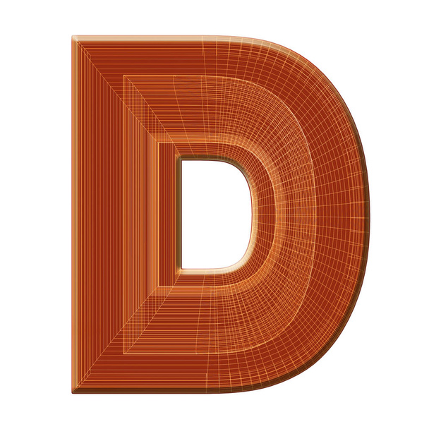 The letter D in brown with a distinctive wireframe design - Photo, Image