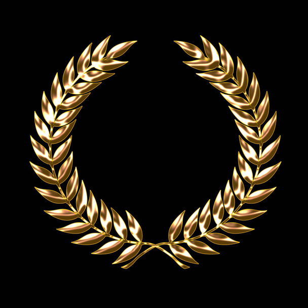 Golden laurel wreath symbol isolated on black - Photo, Image