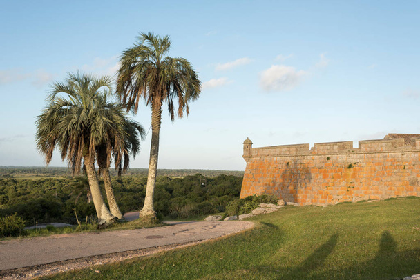 Historical Fortress of Santa Teresa and butia palm trees, in Rocha, Uruguay, a sunny summer day - Photo, Image