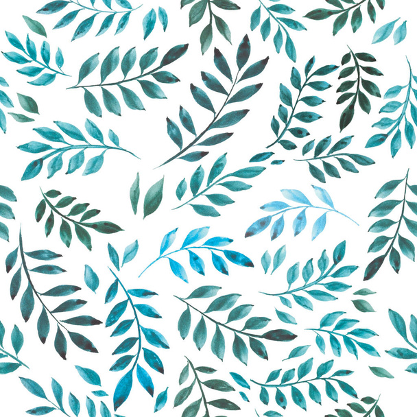 stock illustration. seamless pattern. leaves isolated on a white background. watercolor drawing by hands color classic blue. Ornament, background for wallpaper, wrappers, textile, ceramic design. - Foto, Imagen