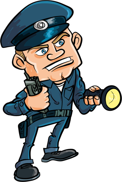Protector de seguridad de dibujos animados con linterna
 - Vector, imagen