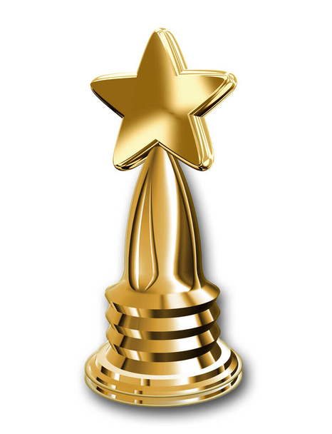 Złoty trofeum zwycięzcy z projektu gwiazdy odizolowane na białym - Zdjęcie, obraz