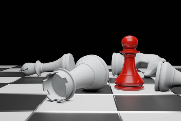 Schaken bordspel, business competitive concept, kopieerruimte 3D rendering - Foto, afbeelding