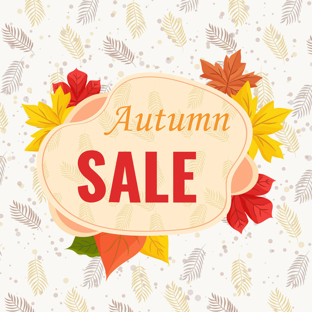 Autumn season discount offers with red and orange realistic foliage. Colorful leaf design vector seasonal autumnal sale abstract tag templates. EPS 10 - Вектор, зображення