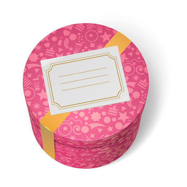 Pink decorated birthday gifts box with yellow ribbon - Vector, Image