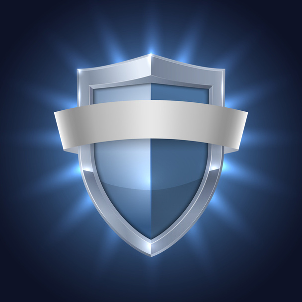 Glowing shield with blank ribbon safety badge - Vektor, kép