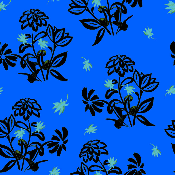 Αφηρημένη floral απρόσκοπτη μοτίβο με ακουαρέλα λουλούδια περίγραμμα. Vintage φυσικό υπόβαθρο. Υφασμάτινη σχεδίαση ή κάθε είδους σχέδιο. - Φωτογραφία, εικόνα
