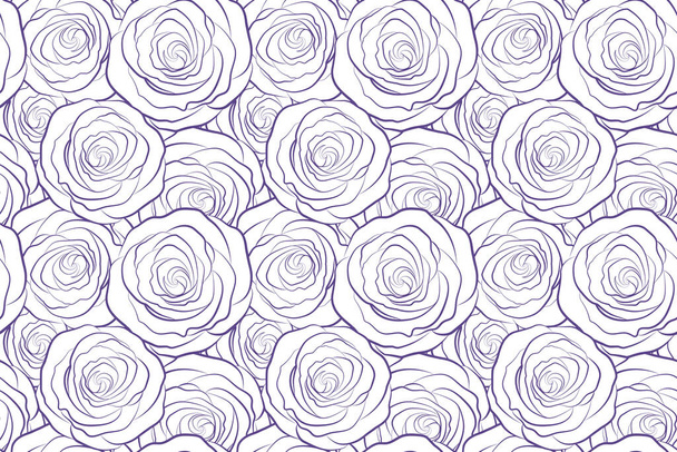 Μονόχρωμο τριαντάφυλλο λουλούδια αδιάλειπτη μοτίβο. Χειροποίητη εικονογράφηση σε βιολετί χρώματα σε λευκό φόντο. - Φωτογραφία, εικόνα