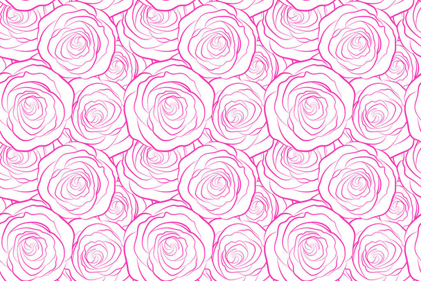 Preciosas flores de color rosa monocromo en colores magenta sobre fondo blanco. Patrón sin costuras. Se puede utilizar para la tarjeta de felicitación festiva, impresión textil o tela
. - Foto, imagen