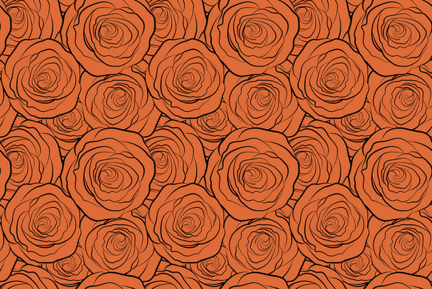 Handgezeichnete Blumenmuster. Vintage Blume nahtlose Muster. Orangefarbene Rosen. Blumenmuster-Skizze. Blumenmuster mit einfarbigen Rosen. - Foto, Bild