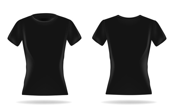 T-shirt femme noir réaliste ensemble de maquette de face et de dos sur fond blanc, modèle de conception d'impression textile vierge pour les vêtements de mode illustration vectorielle
 - Photo, image