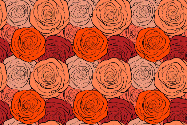 Seamless pattern with orange roses. Design of flowers in vintage style. Illustration of floral decoration. - Zdjęcie, obraz