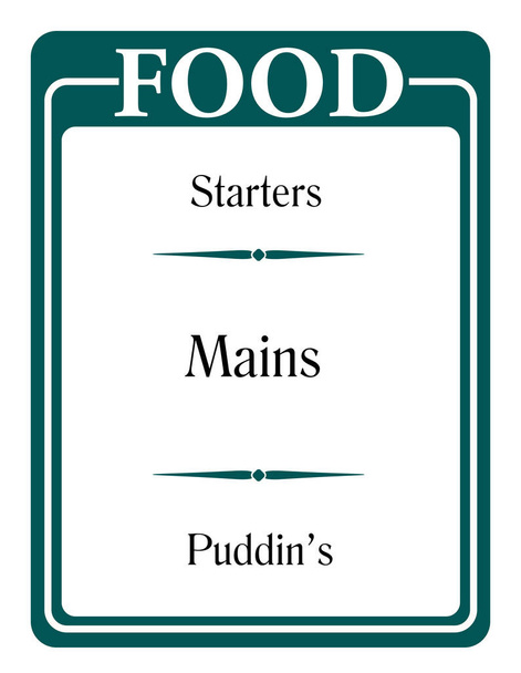 Uma placa de menu simples café FOOD título e espaço de cópia em verde e branco
 - Foto, Imagem
